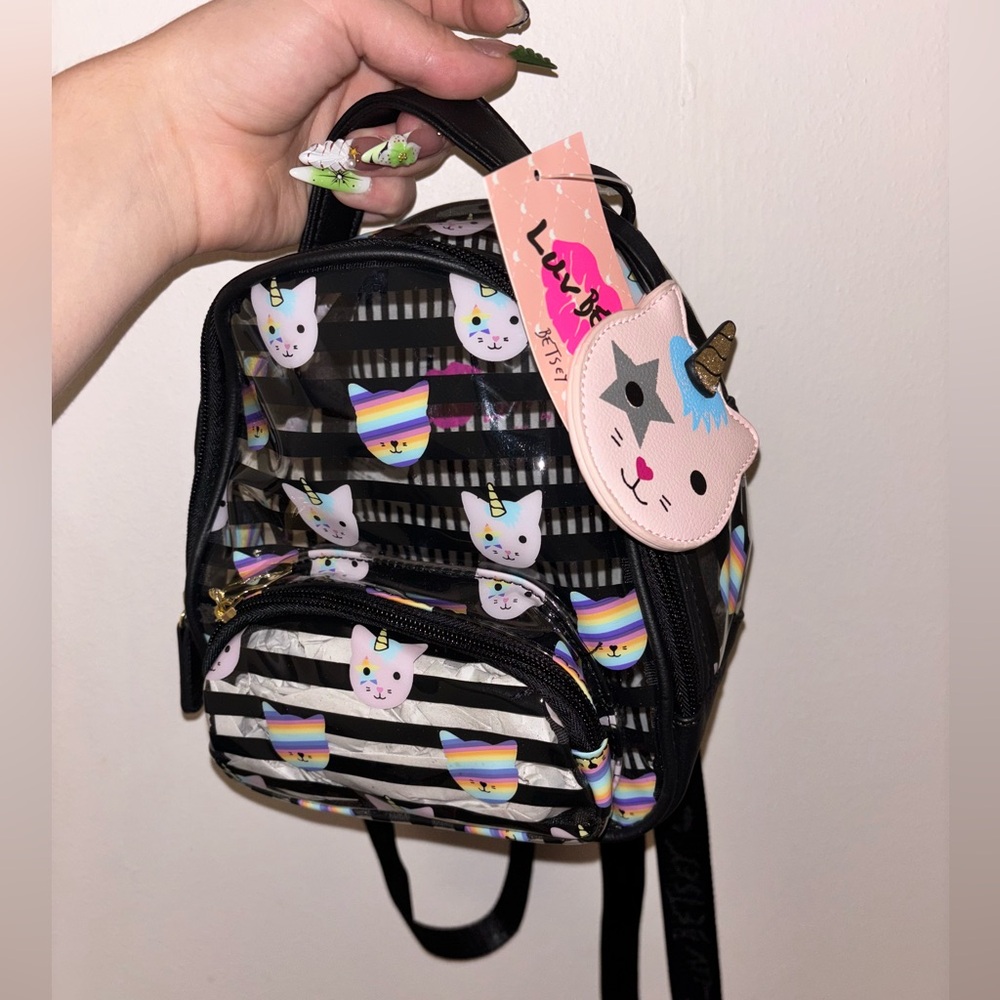 Betsey Johnson Striped Unicorn Cat Backpack